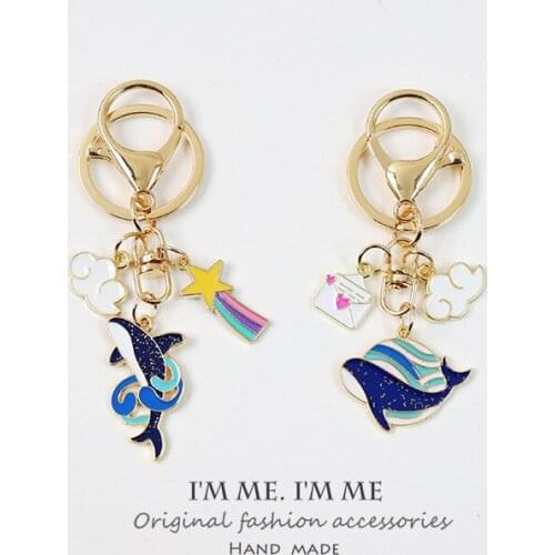 Trendy Whale Keychain Cute Dolphin Airpods Pendant for Backpack Car Accessories Keyring Kawaii Key Chains Charms Student Gift