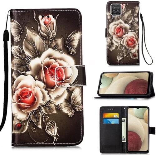 Colorful Painted Leather Cover For Samsung Galaxy A12 5G Magnetic Stand Cases For GalaxyA12 Card Pocket Flip Protective Covers