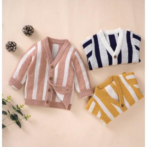 Spring Autumn Toddler Knitted Cardigan Baby Boys Girls Double Color Stripes Long Sleeve Single-breasted Outwear Warm Winter Tops