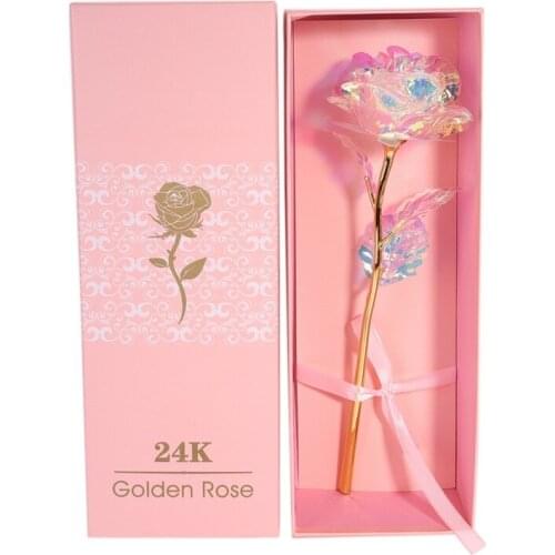 Drop shipping valentines day creative gift 24k Rose Pink Box Packaging With Vibration Light With Base For Girl Friend