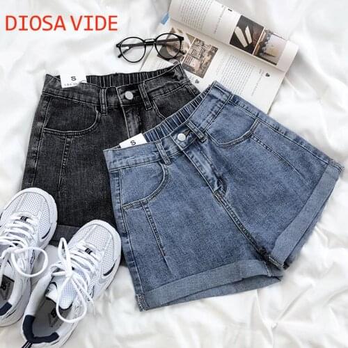 DIOSA VIDE Elastic high-waisted straight-leg jeans summer thin simple and versatile outer wear A-line thin shorts