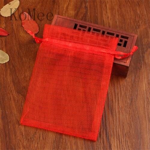 Hot Sale 100pcs/lot Red Organza Bags 13x18cm Wedding Favors Candy Jewelry Packaging Bags Organza Drawstring Gift Bag & Pouches