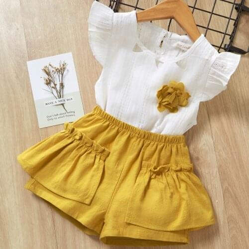 Baby Girls Clothes Set 2021 Summer Flare Sleeve Children Clothing White T-shirt and Shorts for Girl Kids Clothes 2 5 6 Years