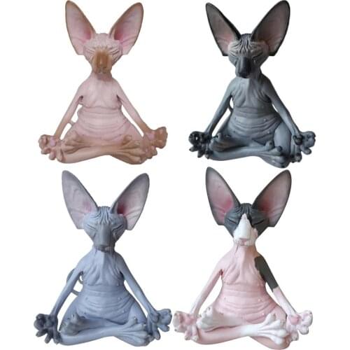 Creative Yoga Meditation Garden Cat Statue Home Decor Hairless Cat Resin Sculpture Doll Home Desktop Decoration Crafts