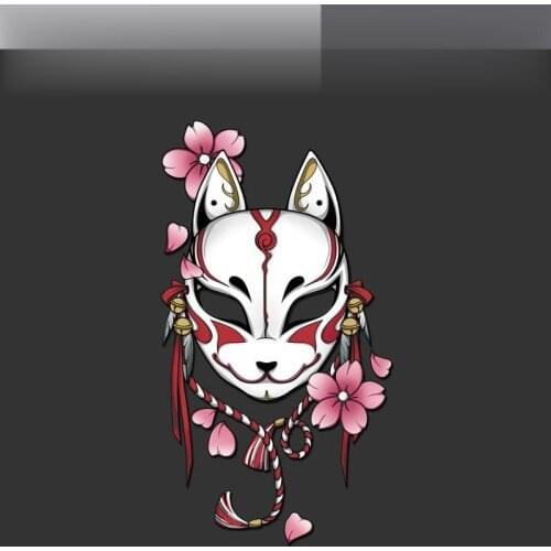 Tearless Fox Mask Pink Flower Car Stickers Vinyl Window Decal Bumper Oriental Motorcycle Fender Auto Tuning Accessories KK