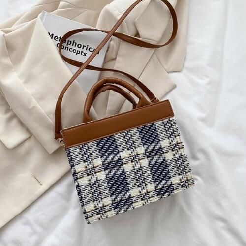 Fashion Women Plaid Oil Painting Shoulder Crossbody Messenger Bag Casual Ladies Jacquard Canvas Patchwork Small Handbags Purse