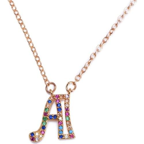 Fashion Luxury A-Z 26 Letter Color Crystal Pendant Necklace Women Girls Initial Letter Necklace Romantic Womens Neck Chain Gift