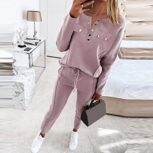 Fashion Women V-neck Button Casual Suit Long-Sleeved Trousers Two-piece Suit Casual Outfits for Women Sexy Wholesale