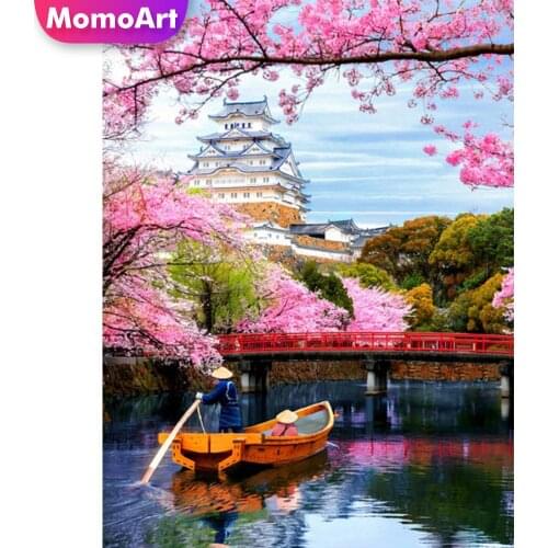 MomoArt Diamond Painting River Rhinestones Crafts Diamond Mosaic Boat Full Drill Square Embroidery Scenery Cross Stitch Wall Art