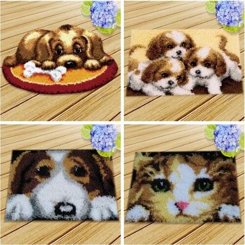 Cartoon Cat Latch Hook Embroidery Carpet Doormat Latch Hook Rug Kits Knoopkussen Dieren DIY Latch Hook Tapijt Knitted Fomiaran