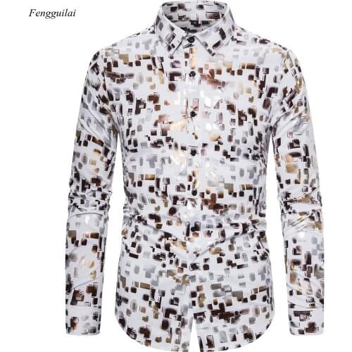 Mens Shirts Spring 2021 Club Fashion Flash Gold Stretch Mens Long Sleeve Shirt