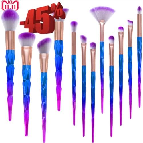 DE'LANCI 12PCS Makeup Brushes Fantasy Set Foundation Powder Eyeshadow Eyebrow Kit Rhinestone Gradient color makeup brush set
