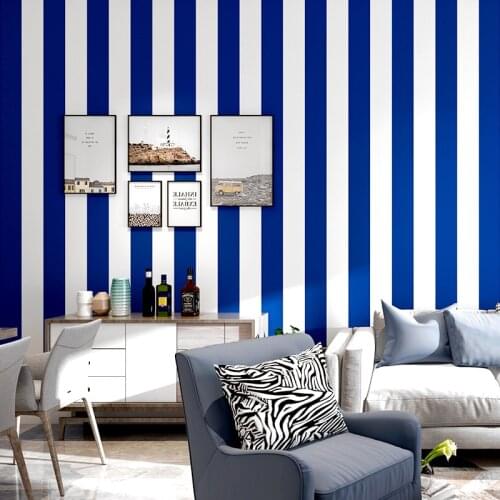 Nordic Style Dark Blue Wallpaper White and Blue Wide Stripe Wall Paper Waterproof PVC Living Room Kids Bedroom Papel Tapiz J207