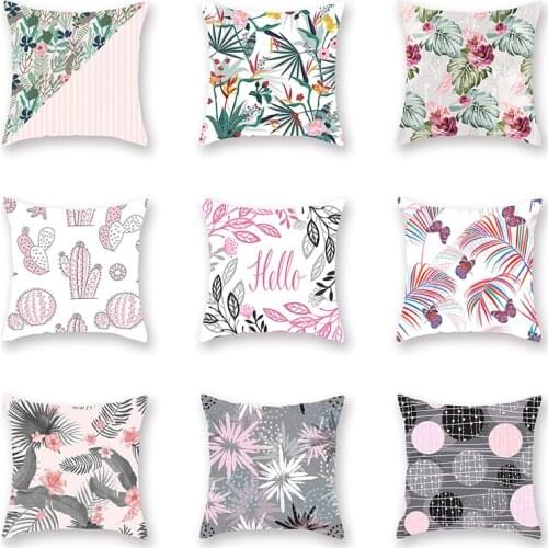 Pink Plant Series Cushion Cover Polyester Pillow Case Decorative Pillows Cover for Sofa Car 01-26