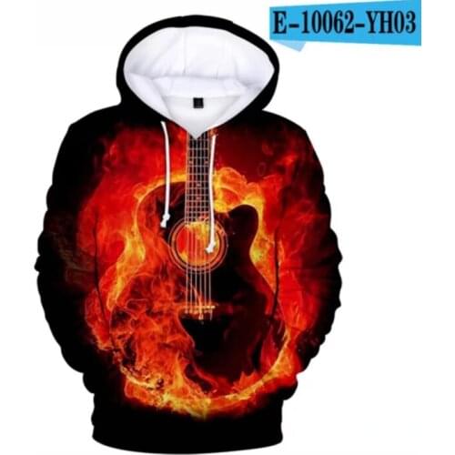 Novelty Print Music Guitar 3d Hoodies Pullover Costume Men Women Hoodie Long Sleeve Kpop Harajuku Hooded Flame Boys/girls Tops