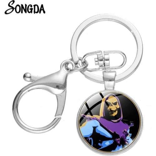 New 9 Styles 80s Skeletor Keychain He-Man Masters of The Universe Glass Cabochon Pendant Lobster Key Chain for Women Men