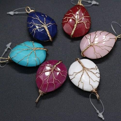 Natural Stone Pendants Waterdrop Faceted Semi Precious Stone Charm Copper Wire Wrapped for Jewelry Making Necklace Bracelet Gift