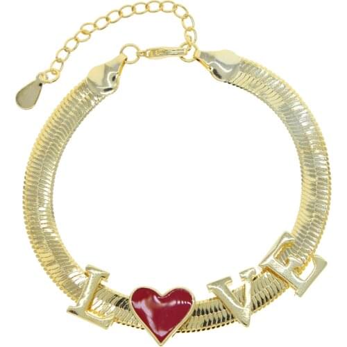 Wholesale High Quality Red Neon Colorful Love Letter Herringbone Flat Snake Chain Adjuste charm Bracelet party jewelry For Women