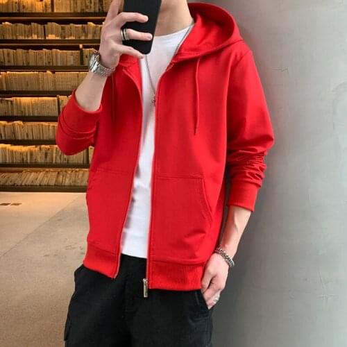 2021 Autumn Korean Mens Solid Streetwear Hoodies Man Sport Jacket Casual Hooded Cardigan Sweatshirts Male 5 Colors M-4XL 6055