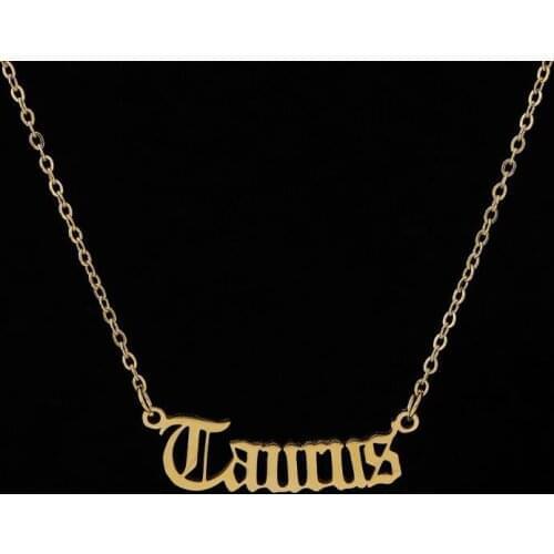 Old English Zodiac Sign Necklaces For Women Men Gold Silver Color Stainless Steel Constellations Pendant Chain Necklace Jewelry