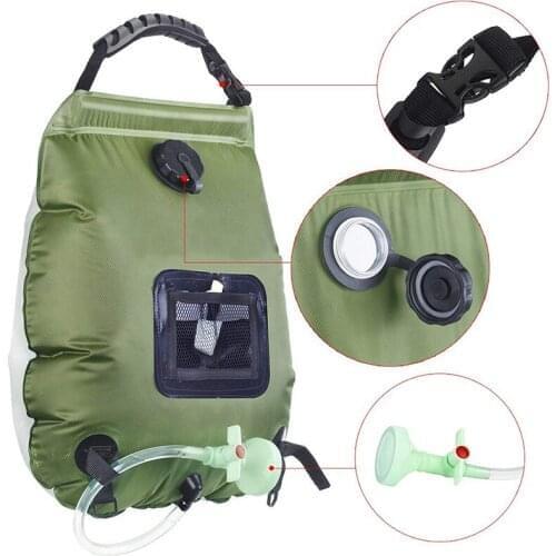 20L Outdoor Hiking Solar Shower Bag PVC Water Bags Heating Camping Shower Climbing Hydration Bag Hose Switchable Shower Head