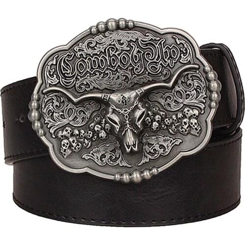 Cool Texas cowboy belt tauren vintage male belts wild Western cowboy style belt mens leather belt Cow skull waist Jeans strap