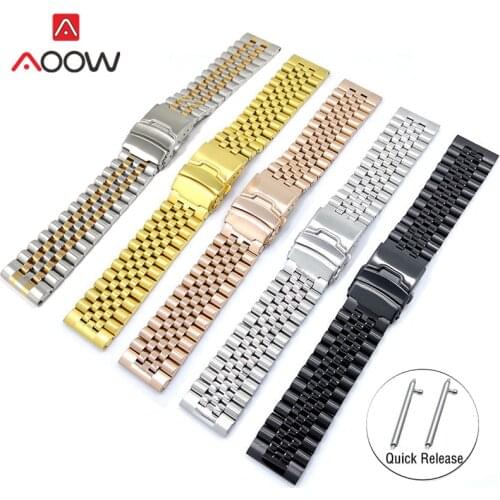 20mm 22mm 24mm Solid Stainless Steel Strap Metal Folding Buckle Diving Men Replacement Bracelet Band Watch Accessories for Seiko