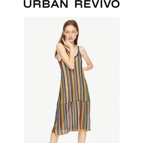 Spring and Summer Youth Womens Color Striped Sling Knitted Dress