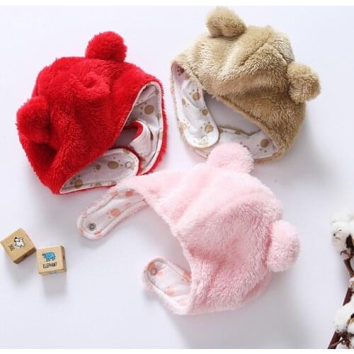 Unisex baby hat baby newborn hooded infant baby girl boy hat autumn winter earflaps snaps 0-12 months baby bear hat coral cotton