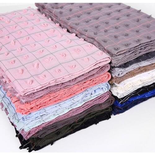 High Quality Pom Cotton Lattice Hijab Scarf Turkish Style Shawls Headband Muslim Solid Plain Wraps Turban Echarpe Foulard