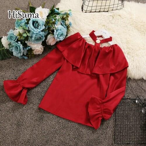 2020 autumn new women vintage single collar slash neck cloak lotus leaf Imitation silk blouse female satin shirt women tops