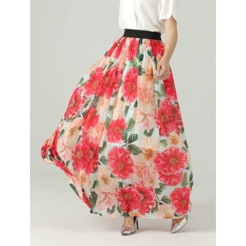 2021 spring and summer new womens floral length skirt rose flower print elastic waist bohemian skirt
