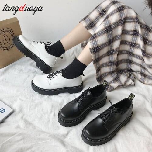 Spring Autumn Women Oxford Shoes Platform Casual Shoes white Lace Up Leather Shoes Sewing Round Toe zapatos mujer 2021