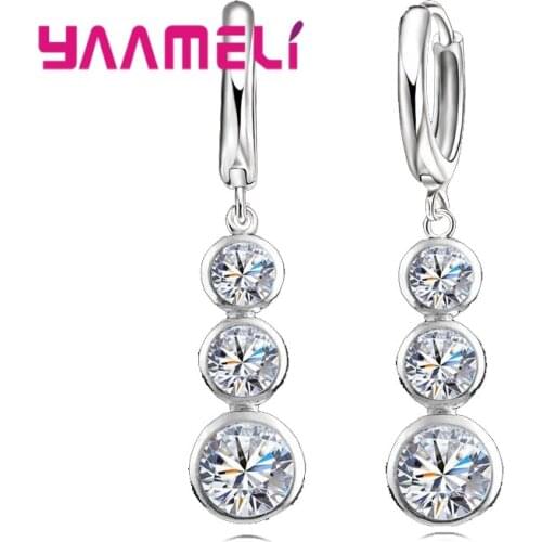 Top Quality Dangle Earrings For Female Shiny AAA Cubic Zirconia 925 Sterling Silver Jewelry Wedding Engagement Gift Pins