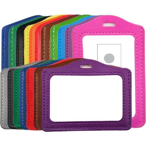 1pcs Horizontal High Quality PU Leather ID Badge Case Color Border Bank Credit Card Holders ID Badge Holders no Lanyard