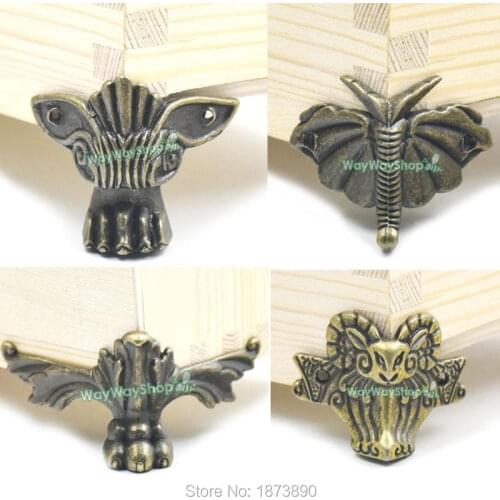 10 Pcs Decorative Corner Protector Feet Leg Metal Use for Wood Jewelry Chest Gift Box Guard Furniture Bronze 4 Style Choice