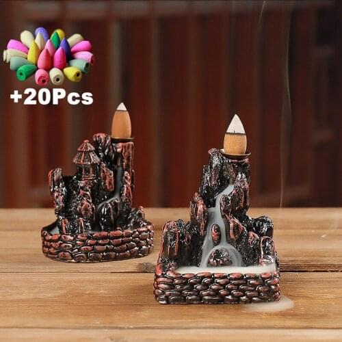 20Incense Cones 1Piece Hand-Made Resin Moutain Designed Incense Censer Backflow Incense Burner Air Freshener Backflow Burner