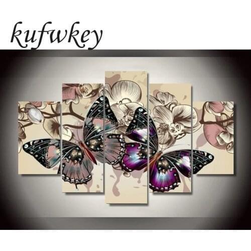 5pcs/set Butterfly flowers Home Decoration DIY diamond painting Cross Stitch wall decoration diamond Embroidery Multigang figure