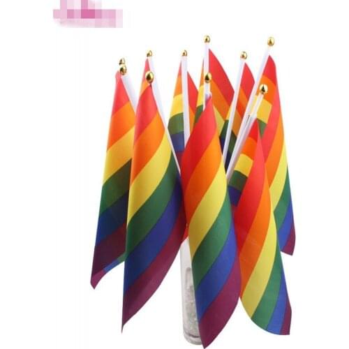500pcs Hand Wave Rainbow Flag Gay Polyester Colorful Pride Peace Banner Rectangular 14 x 21cm