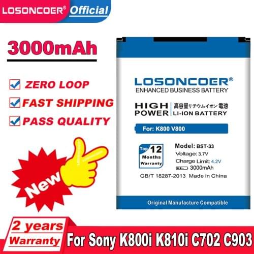 LOSONCOER 2600mAh BST-33 For Sony Ericsson V800 C702 C901 C903 F305 G502 G700 G705 G900 J105 K530i K550 U10i K630 K790 Battery
