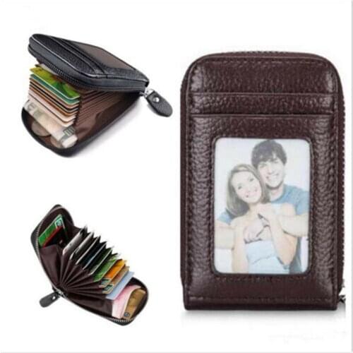 Brand New Genuine Leather Men Wallet Credit Card Coin RFID Holder Zipper Thin Fashion Storage Bag Men Leather Wallet Purse
