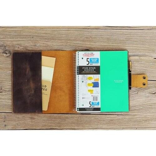 Rustic leather cover case for 5 five star spiral 8.5 x 11 letter size spiral notebook