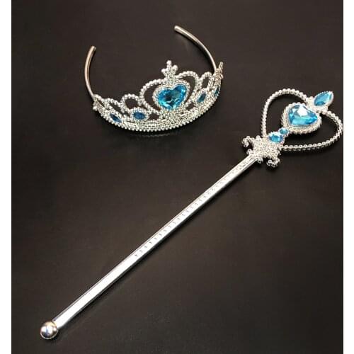 Role-playing Child Toy 2Pcs Princess Crown Headband Toys for Girls Sky Blue Magic Wand Girls Dress Accessories
