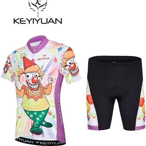 KEYIYUAN Children Cycling Clothing Boys Girls Short Sleeve Jersey with Pad Shorts Set Bike Team MTB Ropa Ciclismo Kids Sportwear