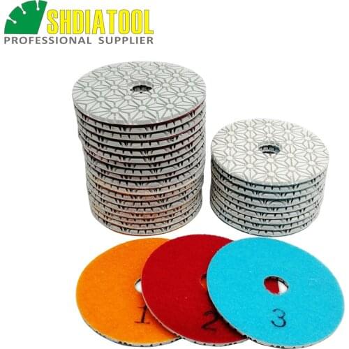 SHDIATOOL 10sets Dia 100mm/4inch 3 Steps Diamond Polishing Pads Flexible Wet Sanding Discs For Stone Marble Polishing Disc