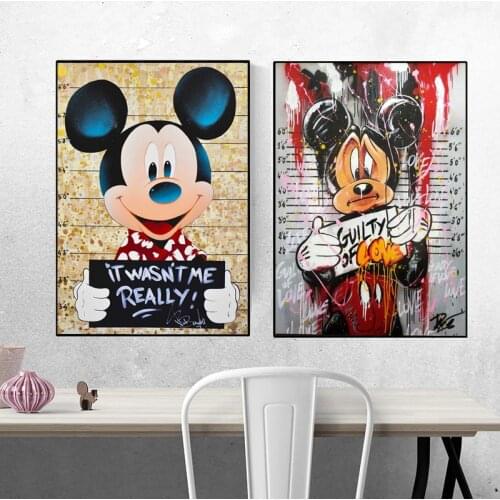 Disney Graffiti Art Criminal Mickey Mouse Street Art Canvas Painting Poster and Print Wall Art Picture for Living Room Decor