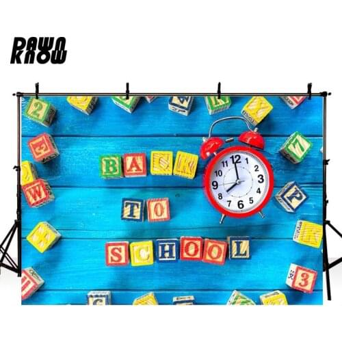 DAWNKNOW Toy Block Photography Background Back To School Photocall Clock Backdrops For Children Photo Studio Customize G650
