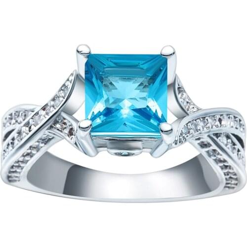 Hainon 30% OFF Luxury Wedding Engagement Ring for Women Men Silver Color Filled Finger Jewelry Blue Champagne Zircon Ring Gifts