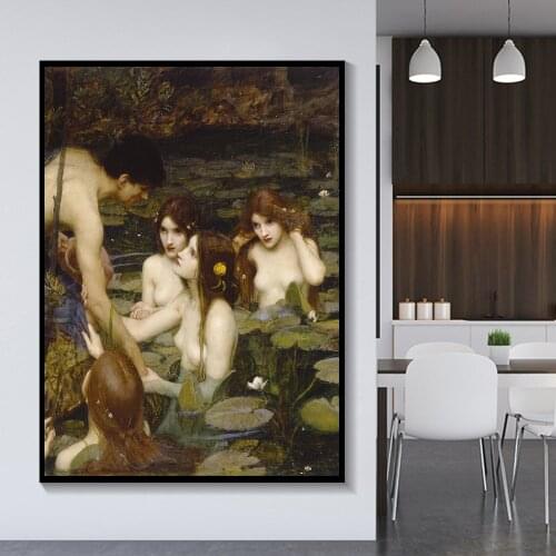 Holover Canvas Oil Painting Aesthetic Home Decor William Waterhouse"Hylas and the Nymphs"Romanticism Mythology Artwork Wall Art