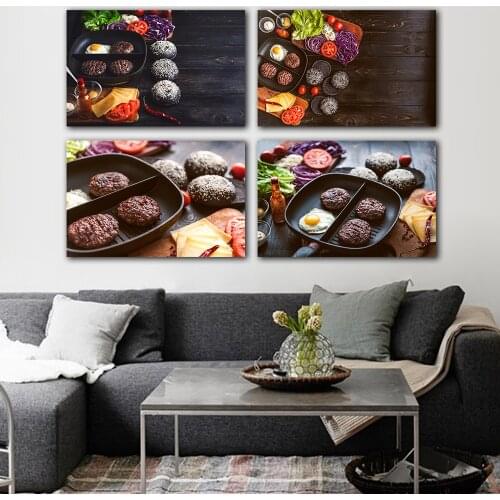 Vegetable Meat Ingredients for Hamburger Kitchen Canvas Painting Cuadros Scandinavian Posters and Prints Wall Art Food Picture